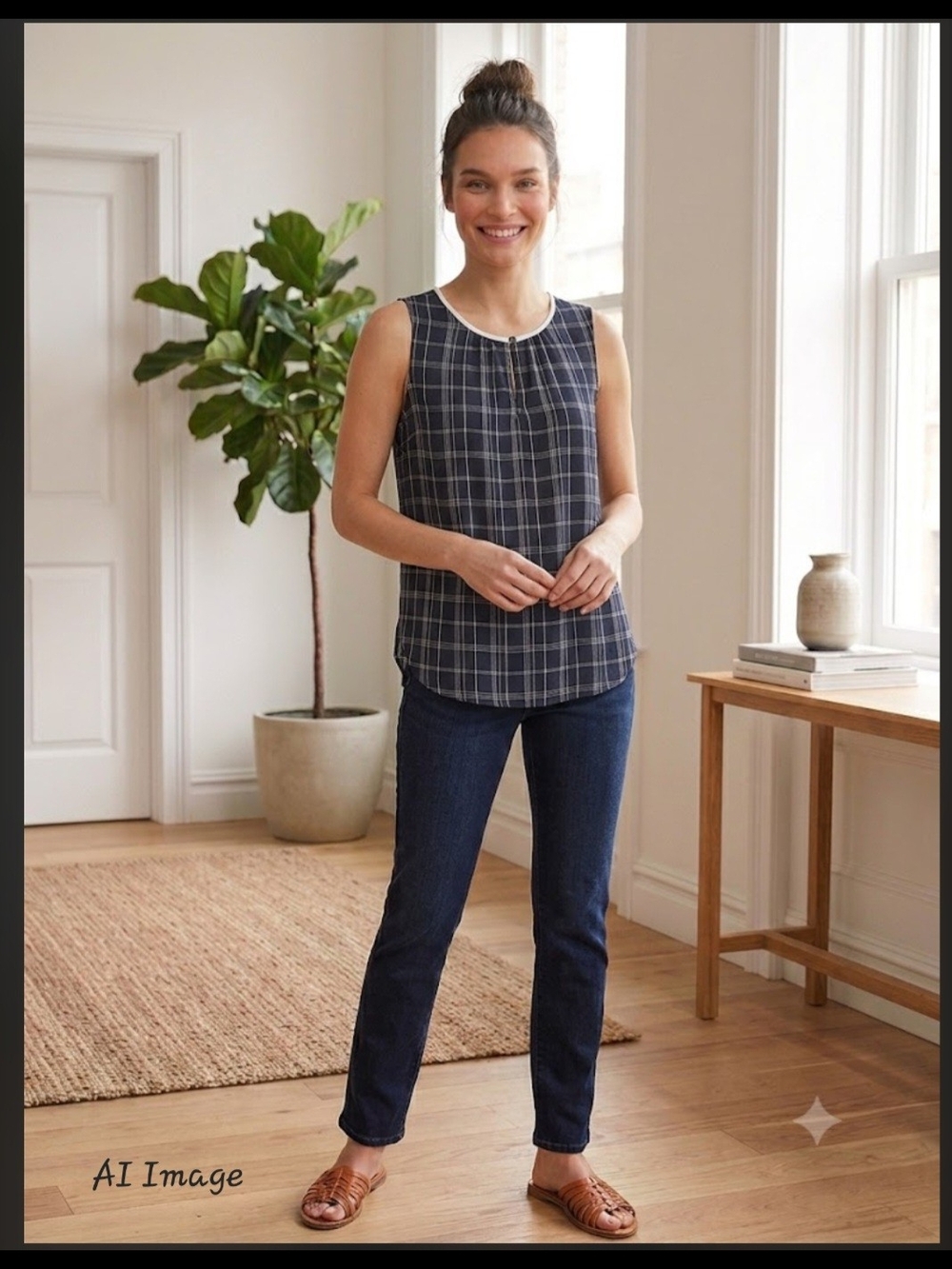 LOFT Black and White Plaid Sleeveless Top